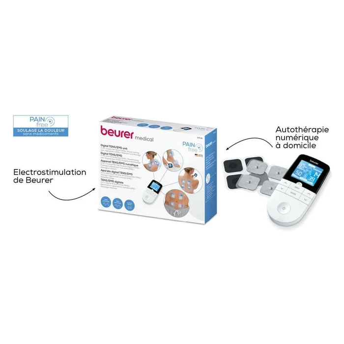 Appareil électrostimulation numérique TENS/EMS 4 électrodes Beurer EM 49 [Taille 13,2 X 6,3 X 2,3 cm]