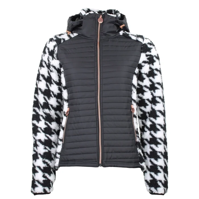 Blouson u00e0 capuche zippu00e9 bi-matiu00e8re badge poitrine motif pied de poule femme Peak Mountain [Taille M]