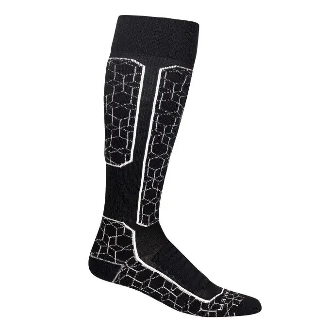 Chaussettes Icebreaker WOMEN SKI+ ALPINE GEO OVER THE CALF MEDIUM CUSHION Black/Snow Acheter En Ligne