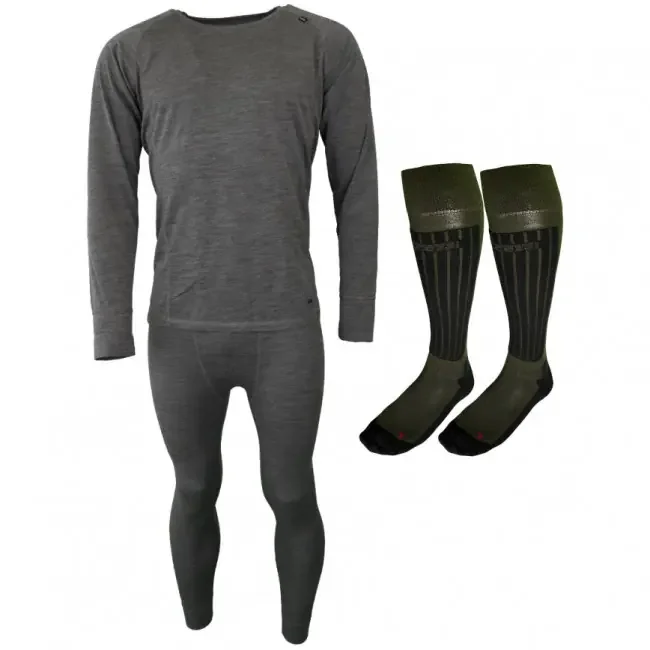 Édition Limitée Accezzi merino sous-vêtements de ski + 2 paires de chaussettes vertes en mérinos, hommes