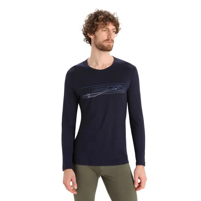 Haut Icebreaker 200 Oasis Ski Stripes Midnight Navy Produit De Marque