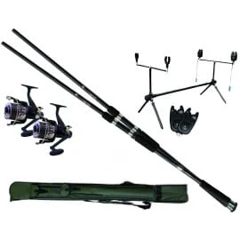Kit Carpa: 2 cañas + 2 carretes + Trípode + 2 Avisadores + Funda