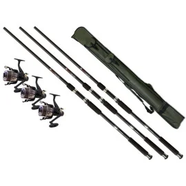Kit Completo Carpa II: 3 cañas + 3 carretes + Funda