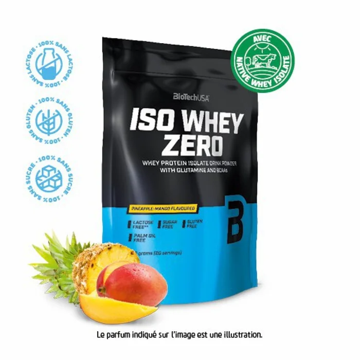 Lot de 10 sacs de protéines Biotech USA iso whey zero lactose free – Ananas-mangue – 500g