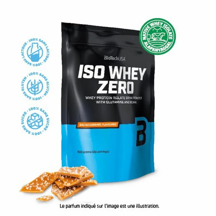 Lot de 10 sacs de protéines Biotech USA iso whey zero lactose free – Caramel salé – 500g