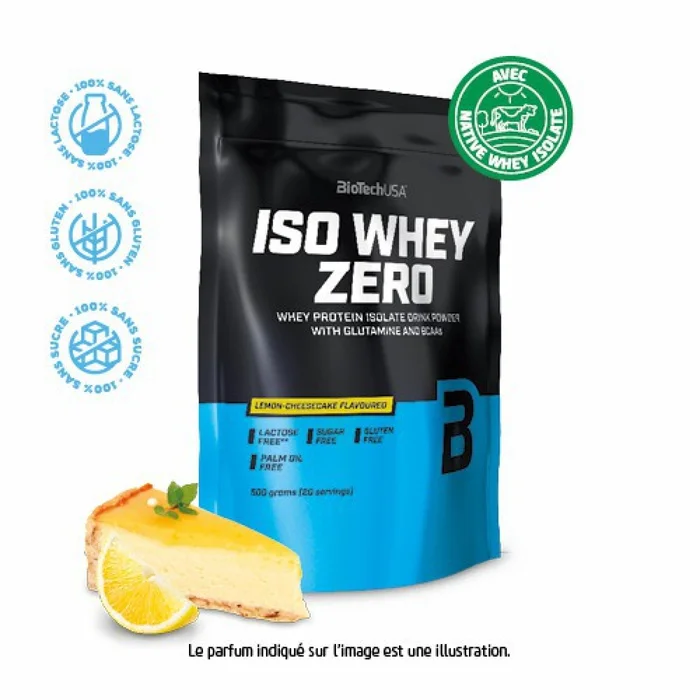 Lot de 10 sacs de protéines Biotech USA iso whey zero lactose free – Cheesecake au citron – 500g