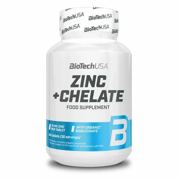 Lot de 12 pots de vitamine zinc + chélate Biotech USA – 60 comp