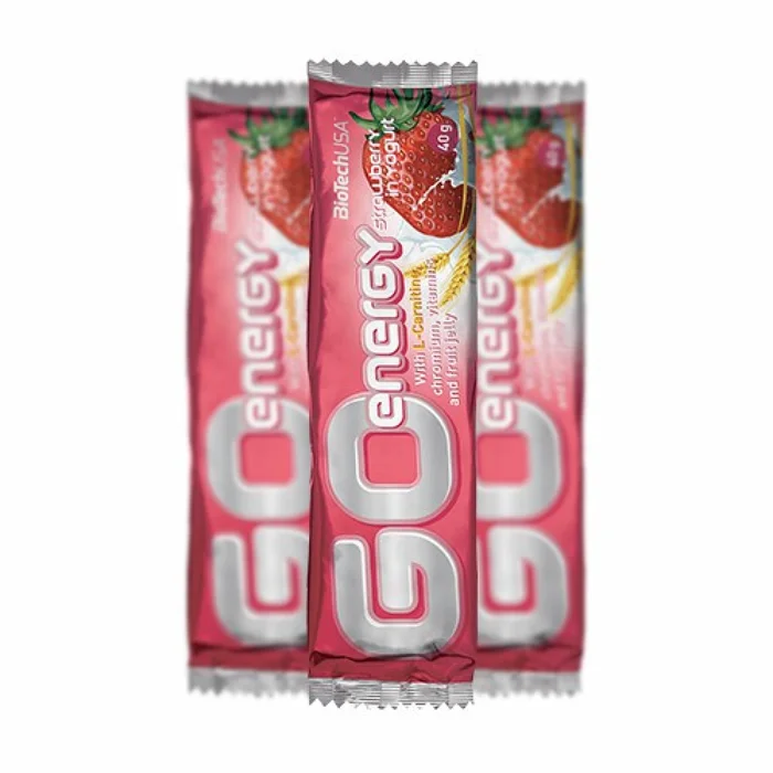 Lot de 32 cartons de collations Biotech USAgo energy bar – Yaourt à la fraise