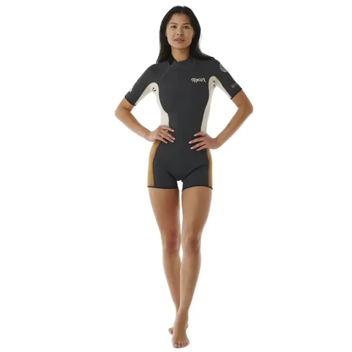 Meilleure Qualité Shorty femme rip curl dawn patrol 2-2 manches courtes BackZip Marron