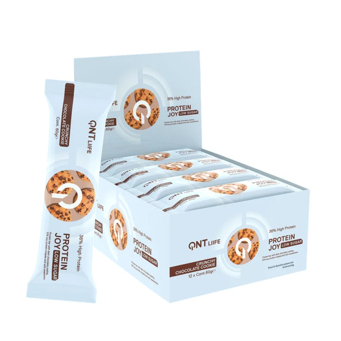 Nutrition protéinée au caramel QNT Protein Joy 36% Low Sugar Crunchy Chocolate Cookie [Taille 12×60 g]