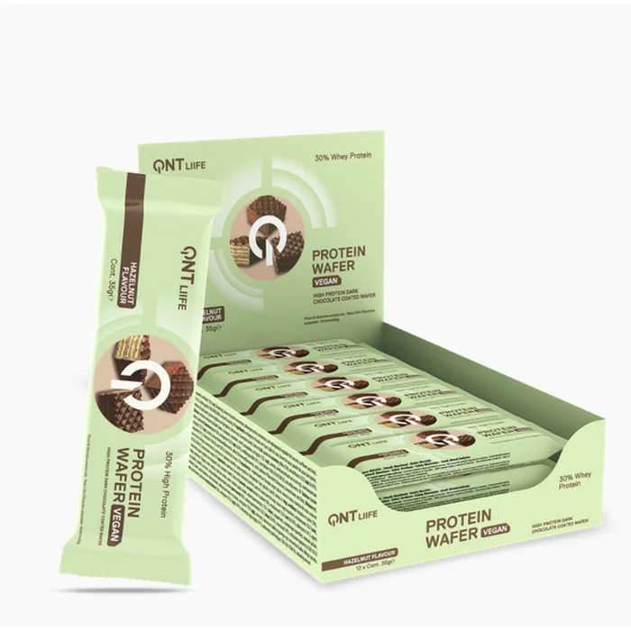 Nutrition protéinée Noisette QNT Vegan Wafer Bar [Taille 12×35 g]