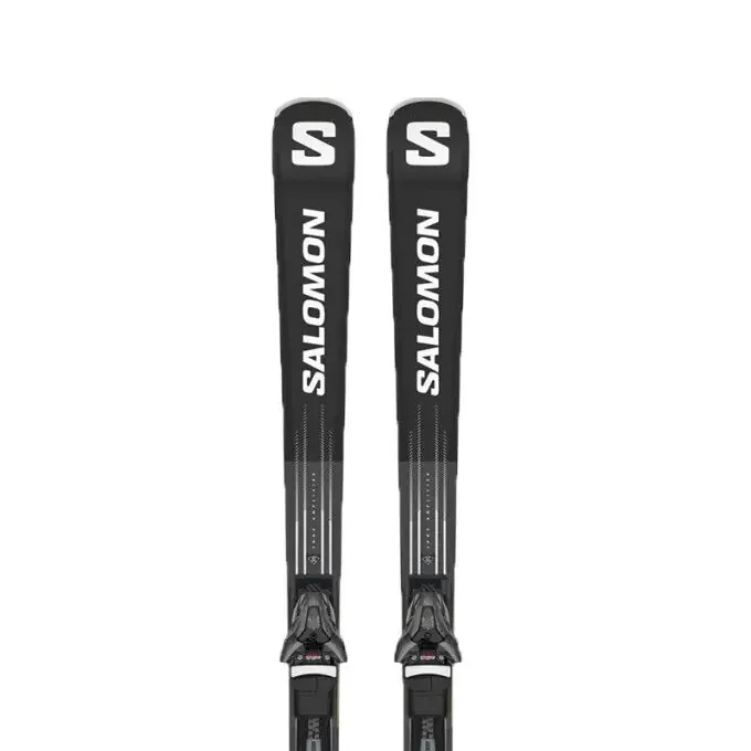 Pack skis unisexe Salomon E S/MAX 12 + fix Z12 GW Black/White/Neon Yellow Haute Qualité