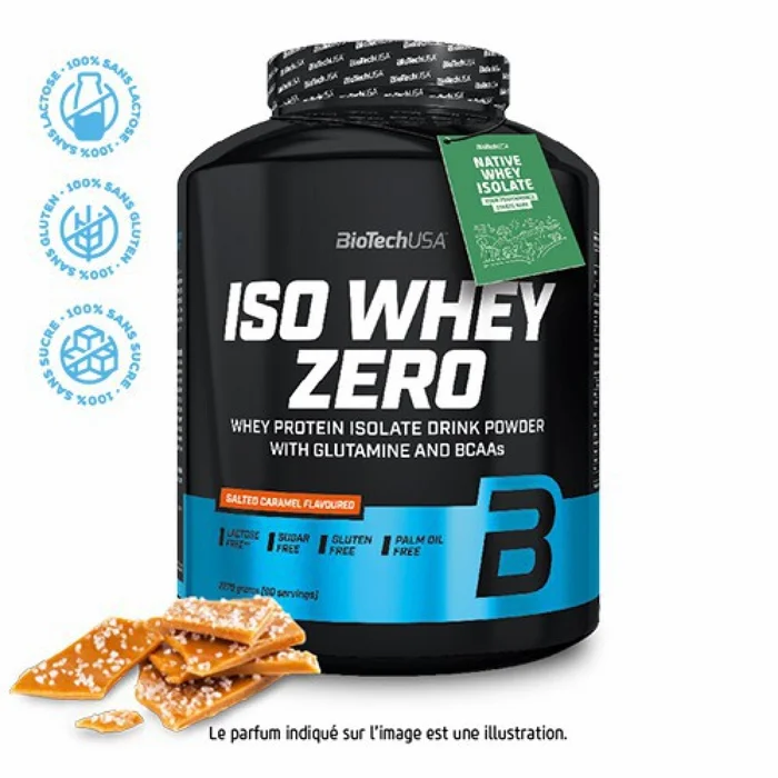 Pot de protéines Biotech USA iso whey zero lactose free – Caramel salé – 2,27kg