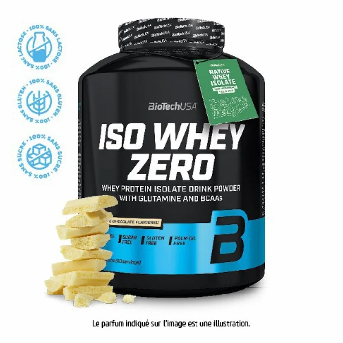 Pot de protéines Biotech USA iso whey zero lactose free – Chocolat blanc – 2,27kg
