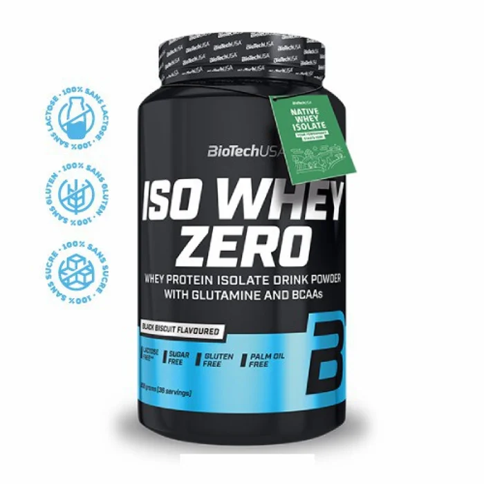 Pots de protéines Biotech USA iso whey zero lactose free – Black Biscuit 908g
