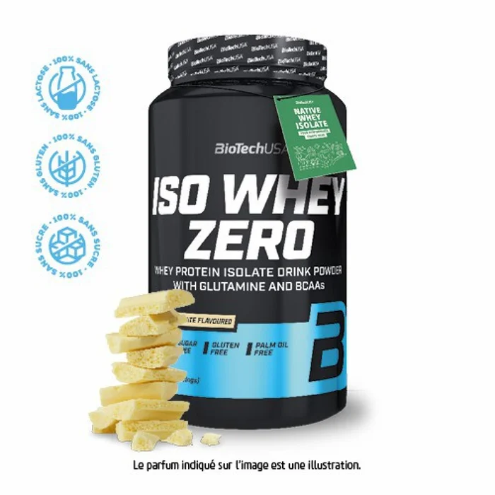Pots de protéines Biotech USA iso whey zero lactose free – Chocolat blanc 908g