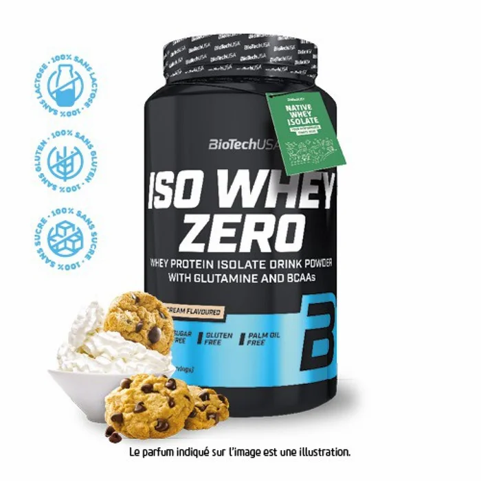 Pots de protéines Biotech USA iso whey zero lactose free – Cookies & cream 908g