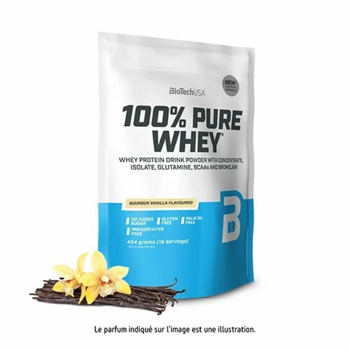 Sacs de protéines 100 % pur lactosérum Biotech USA – Vanille bourbon – 454g