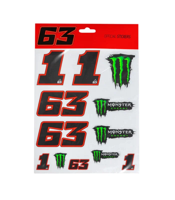Stickers Set d’autocollants Large Pecco Bagnaia 63 Monster Energy Moto GP Officiel Taille Unique