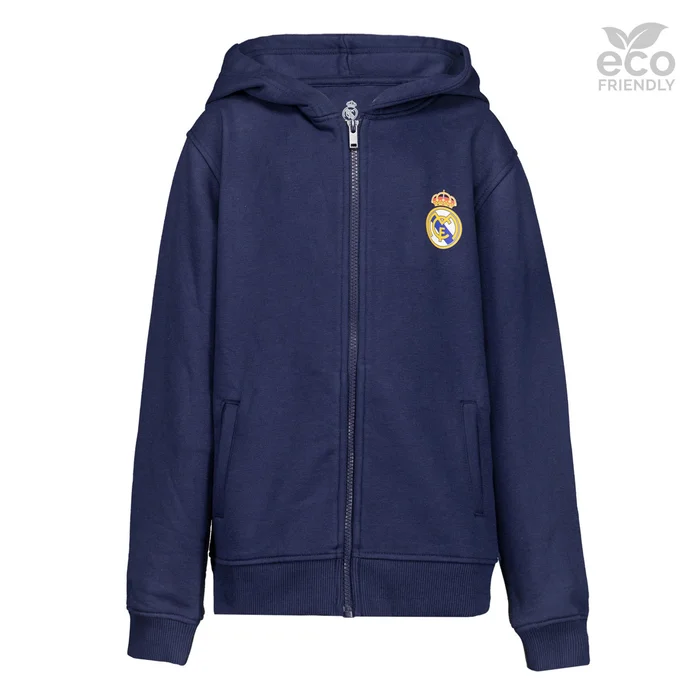 Sweatshirt Hoodie Zipper Kids ECO Essentials Real Madrid Shield Blue – Boutique Officiel Real Madrid CF
