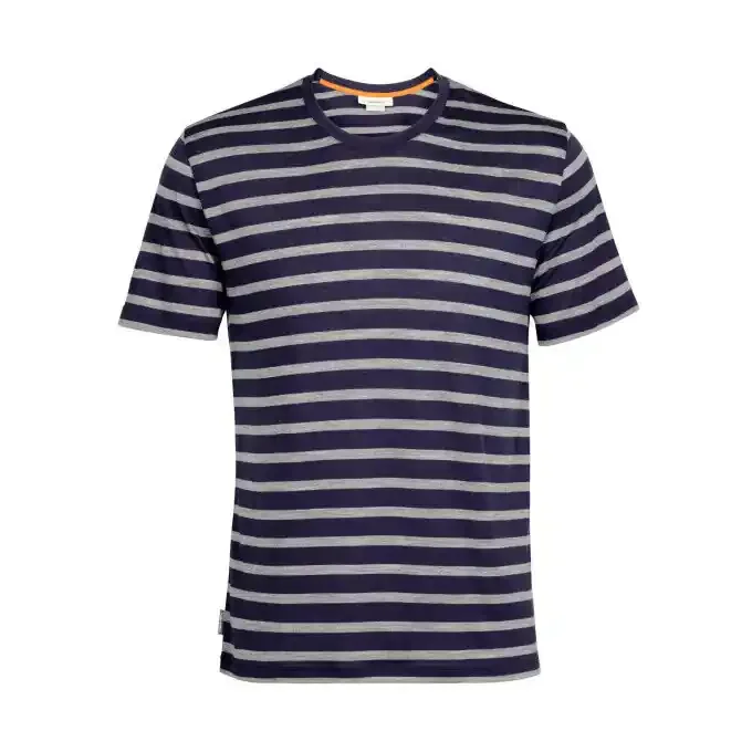 T-shirt à manches courtes Icebreaker Drayden Tee Stripe Midnight Navy Gritstone Heather Top Qualité