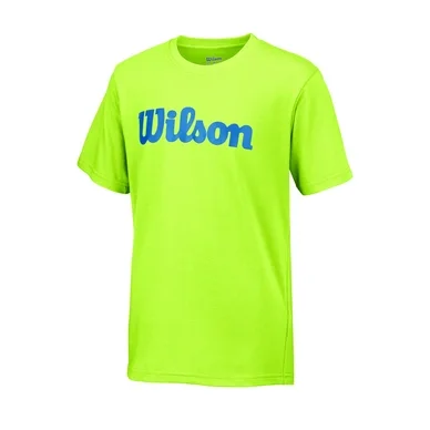 T-Shirt de Tennis Wilson Boys Script Cotton Tee Green Glow Wil Deep Water