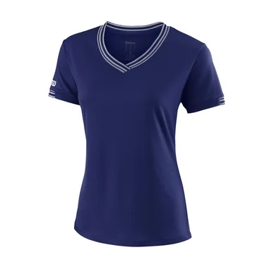 T-shirt de tennis Wilson Women Team V-Neck Blue Depths