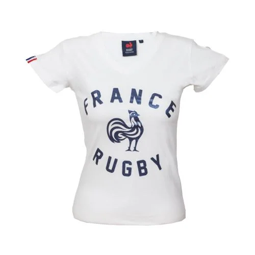 T-Shirt France Rugby Glitters Blanc Femme