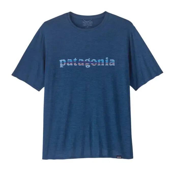 Tee-shirt graphique Homme Patagonia Capilene® Cool Daily – &rsquo;73 Text Logo: Clement Blue X-Dye Produit De Marque