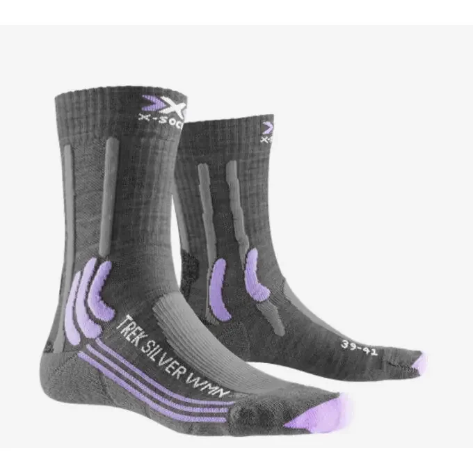 Usine Directe Chaussettes X-Socks TREK SILVER WMN Grey Melange/Bright Lavender