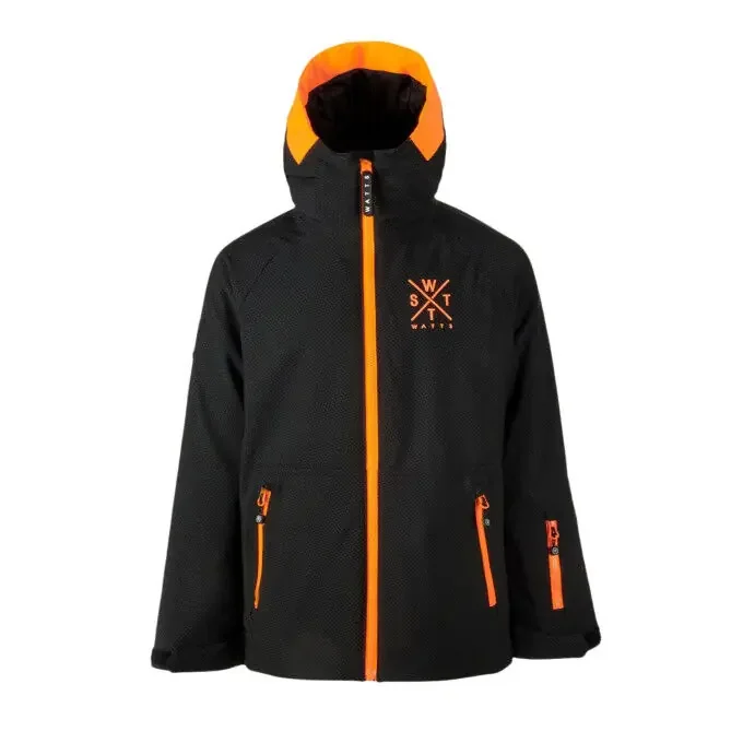 Veste de ski Junior Watts Arrow – Noir avec logo Orange Satisfait Ou Remboursé